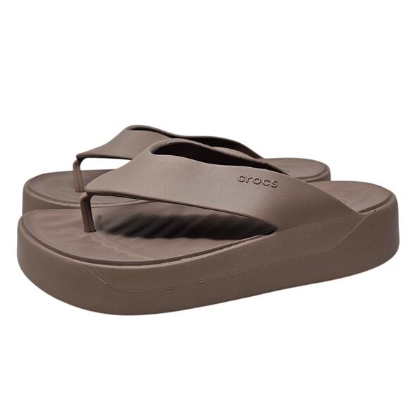 Crocs 9 Getaway Platform Flip Flop Thong Sandal Taupe Brown Comfort Casual - Picture 1 of 5